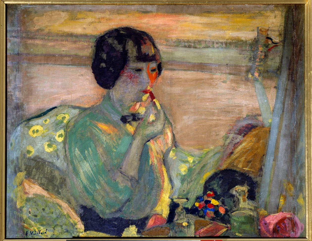 Fransız komedyen Marthe Mellot (1870-1947) makyaj yapıyor, 20. yüzyıl. Paris, Champs Elysees Komedisi (tuval üzerine yağlı boya) by Edouard Vuillard
