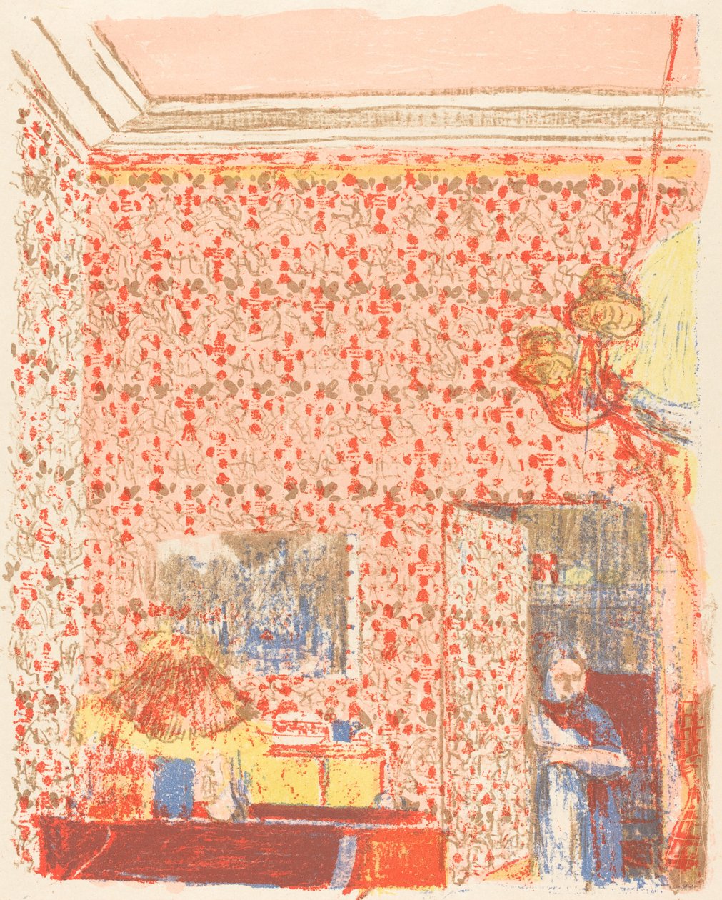 Pembe Duvar Kağıdı I ile İç by Edouard Vuillard
