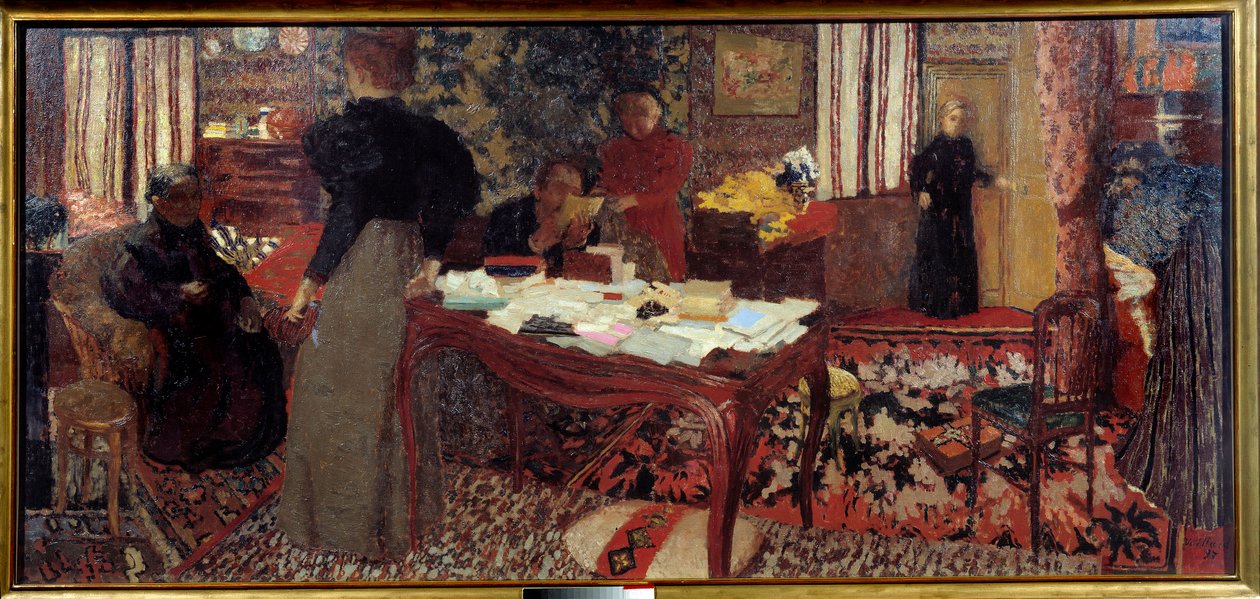 Altı karakterli geniş iç mekan by Edouard Vuillard