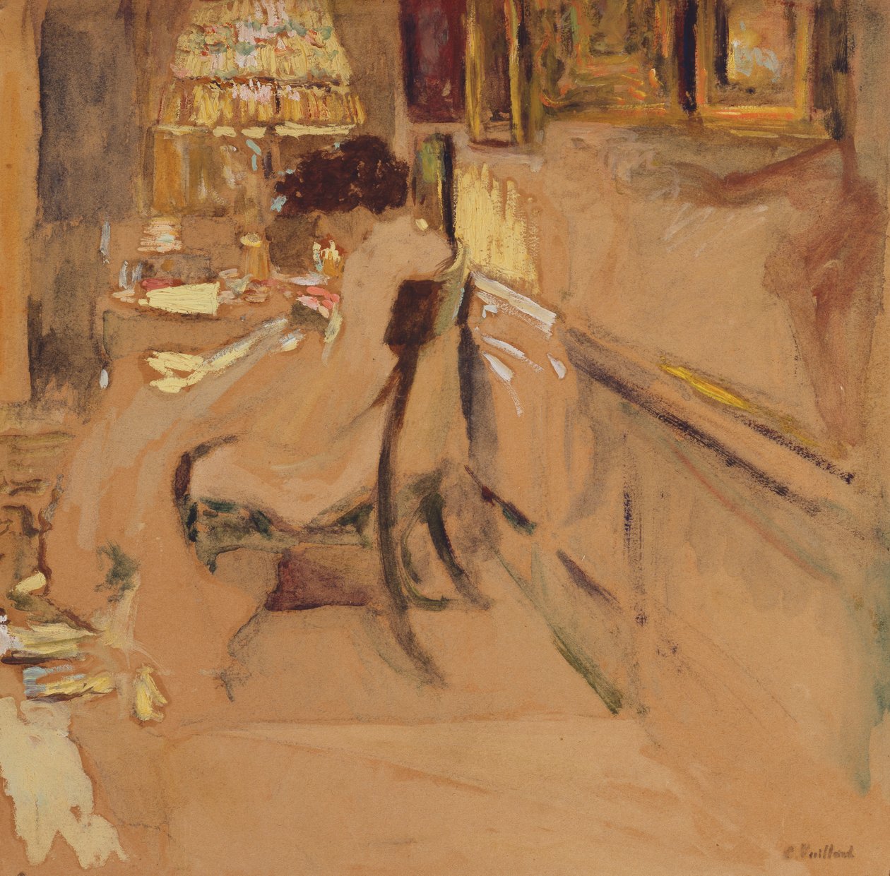 Lambanın Altında Dikiş Yapan Bayan Hessel, 1905 dolayları by Edouard Vuillard