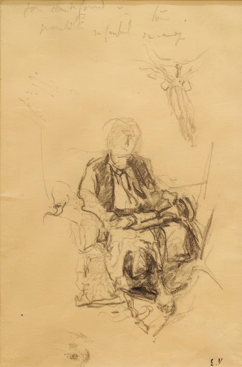 Madam Bénard, eşarbından çıkardığı bir çalışma masasıyla oturuyor by Edouard Vuillard