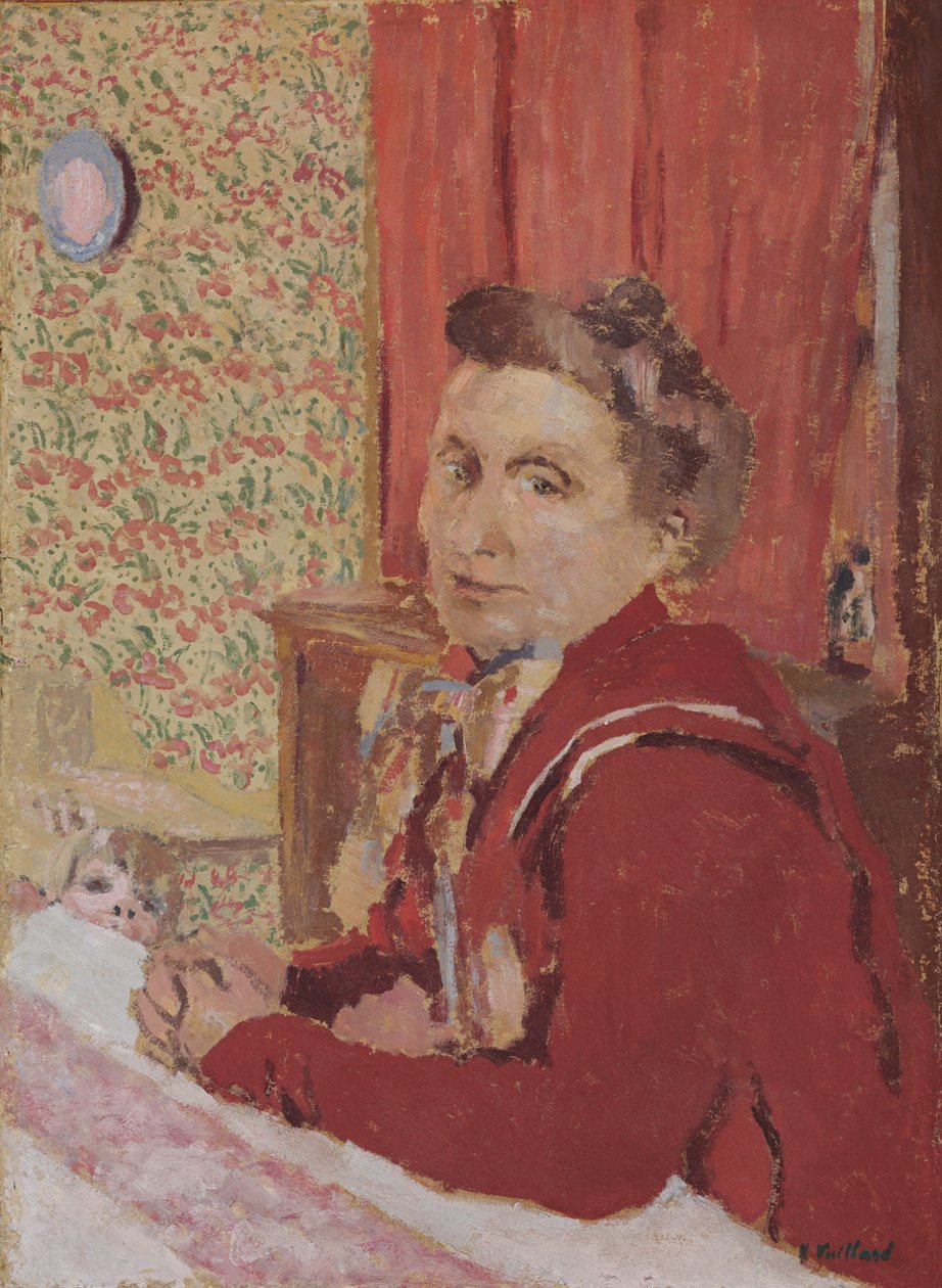 Kırmızımsı kahverengi bornozlu Madame Roussel; Madam Roussel kırmızı-kahve bornozlu, 1901 by Edouard Vuillard