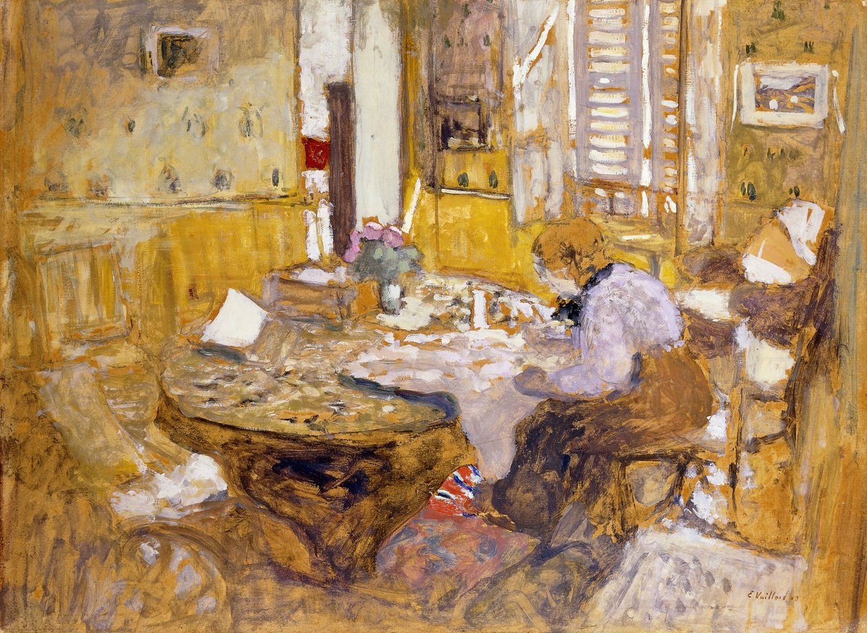 Madame Vuillard Yemek Odasında Okuma, rue Truffaut; Madam Vuillard Odada Kitap mı Okuyor? Yeme, rue Truffant, 1903 by Edouard Vuillard
