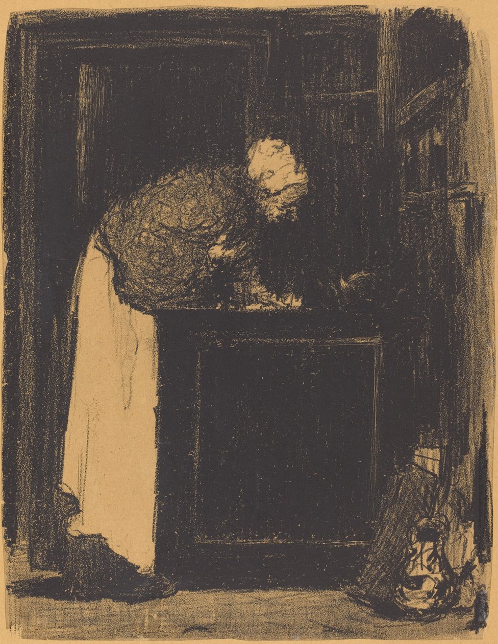 bir sobanın başında yaşlı kadın by Edouard Vuillard
