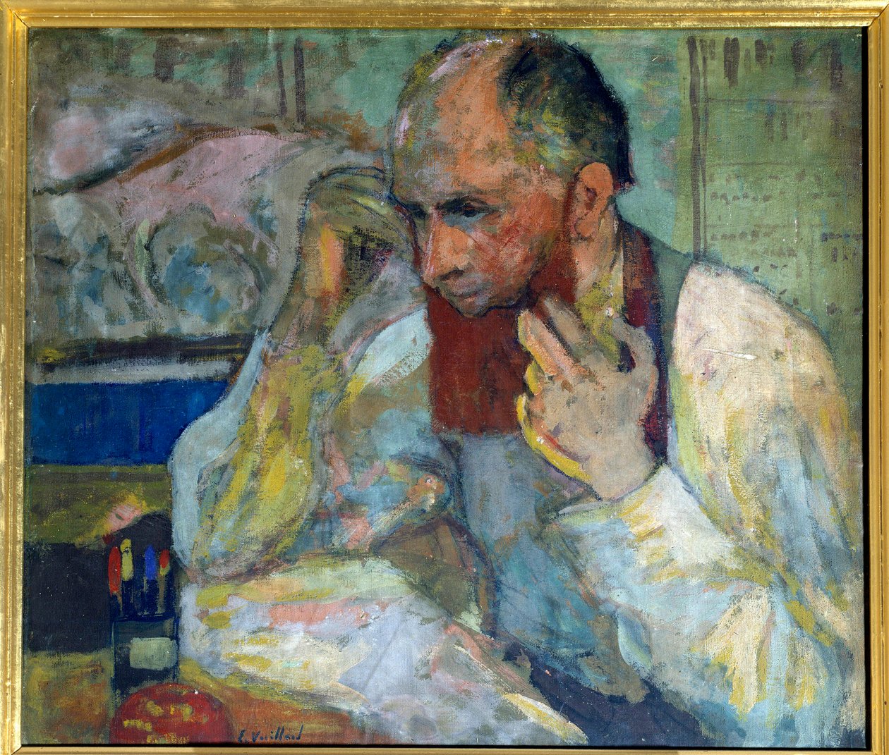Komedyen Aurelien Lugne Poe (Lugne-Poe) (1869-1940) makyaj yapıyor, 20. yüzyıl Paris, Champs Elysees Komedisi (tuval üzerine yağlı boya) by Edouard Vuillard