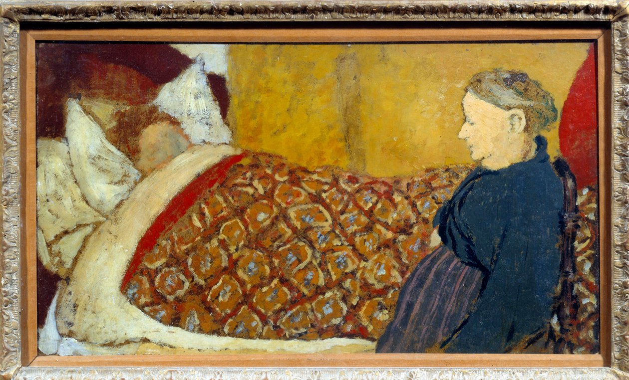 Ninni Bir büyükanne, bir çocuğa uyuması için bir ninni söyler veya bir hikaye anlatır. Ahşap panel üzerinde karton maroufle Parqueque d"Edouard Vuillard by Edouard Vuillard