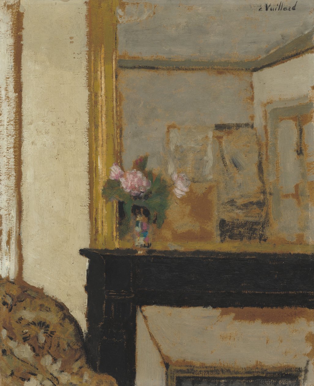 Şömine Üzerindeki Çiçek Vazosu, c.1900 (karton üzerine yağlı boya) by Edouard Vuillard