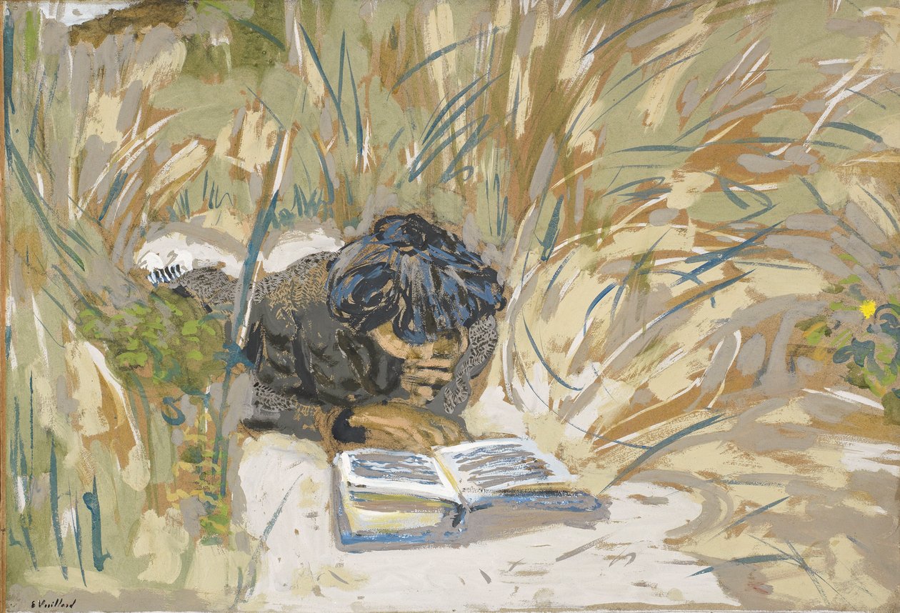 Kadın okuma, c.1909 (kağıt üzerinde distemper) by Edouard Vuillard