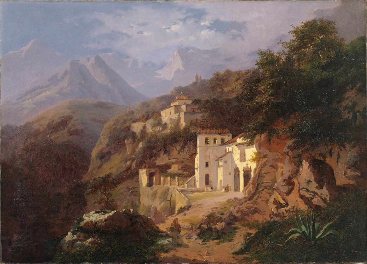 Cava'daki (Salerno) Capuchin Manastırı 1838 (tuval üzerine yağlı boya) by Edouard de Vigne