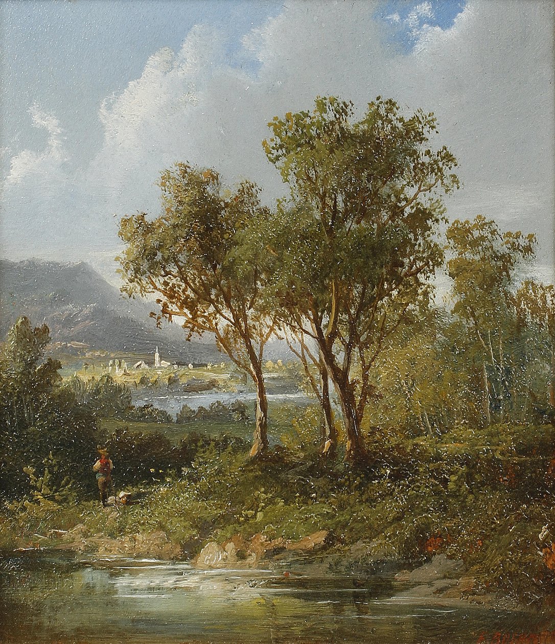 Uzak dağları olan bir gölün yanında şekil by Eduard Boehm
