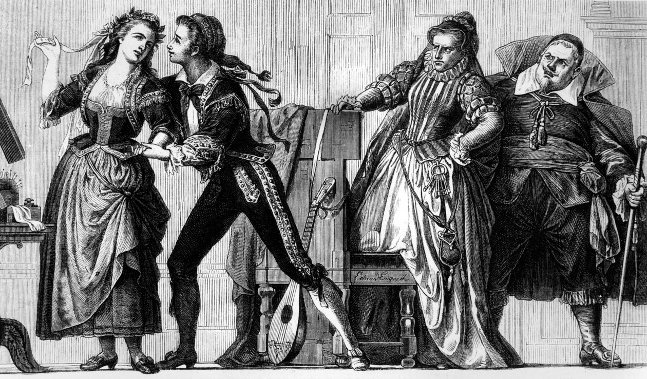 Wolfgang Amadeus Mozart'ın "Figaro'nun Evliliği" filminden bir sahne, 1868 by Eduard Engerth