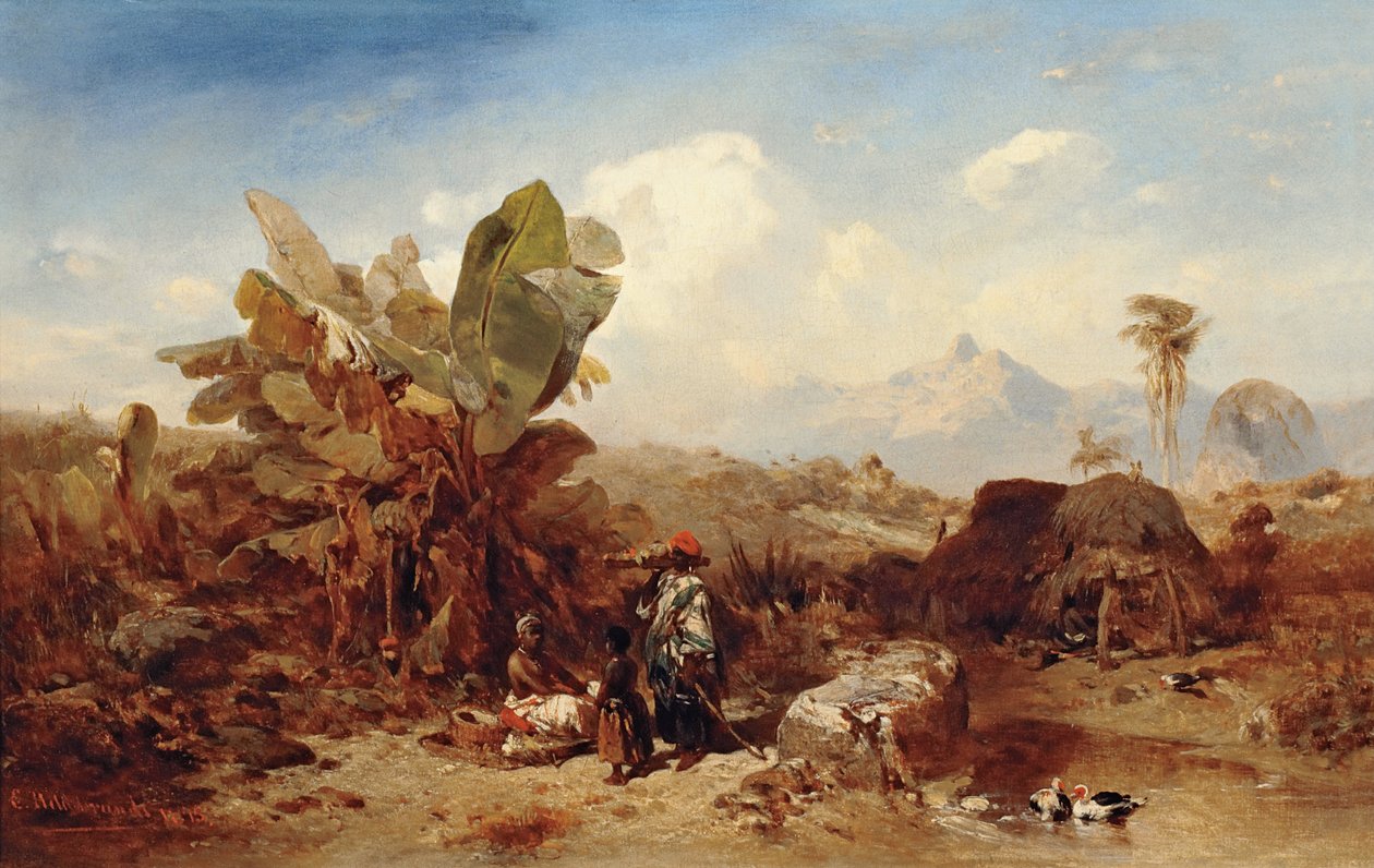 Siyah İnsanlarla Manzara by Eduard Hildebrandt
