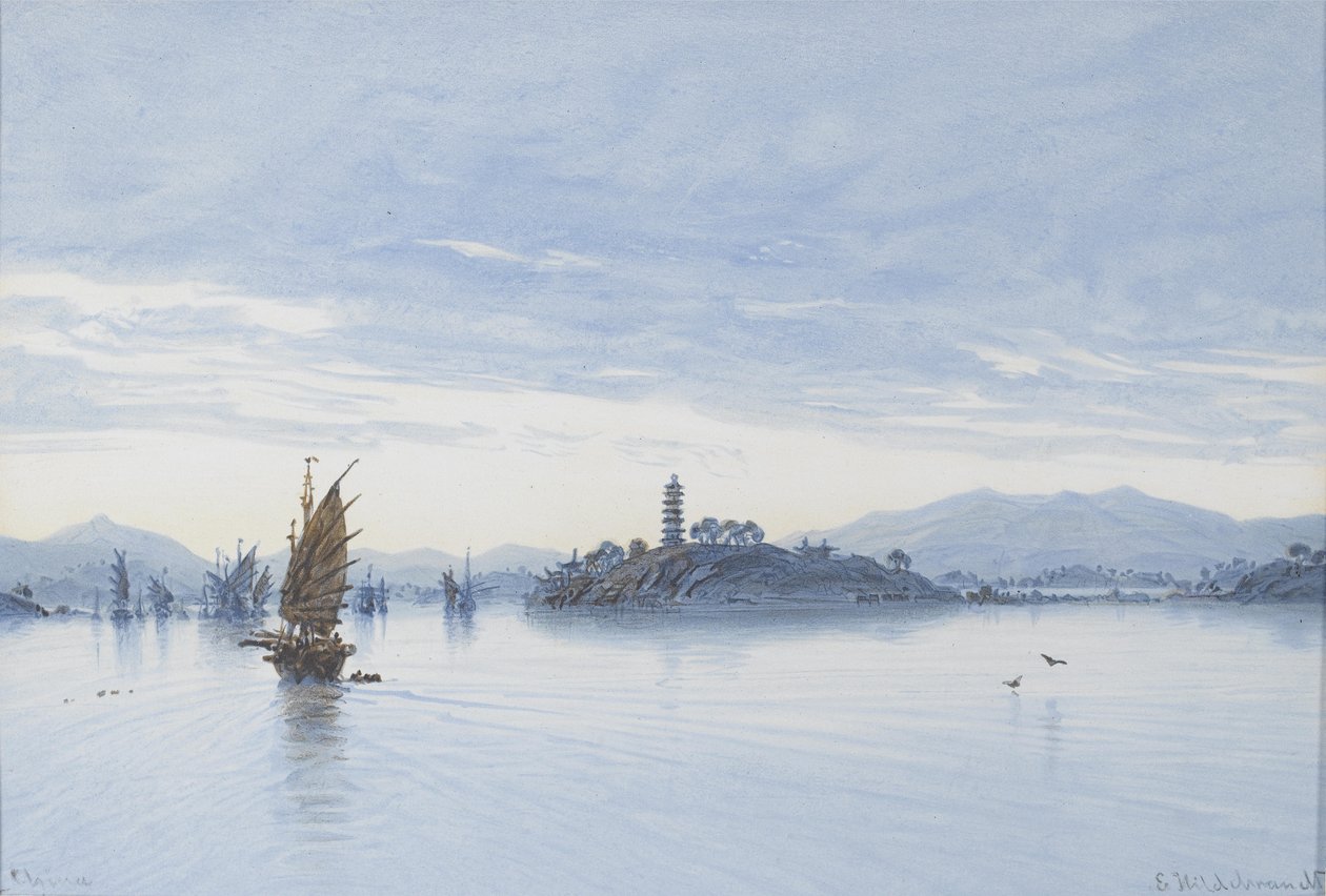 Pearl River, Makao üzerinde görünüm by Eduard Hildebrandt