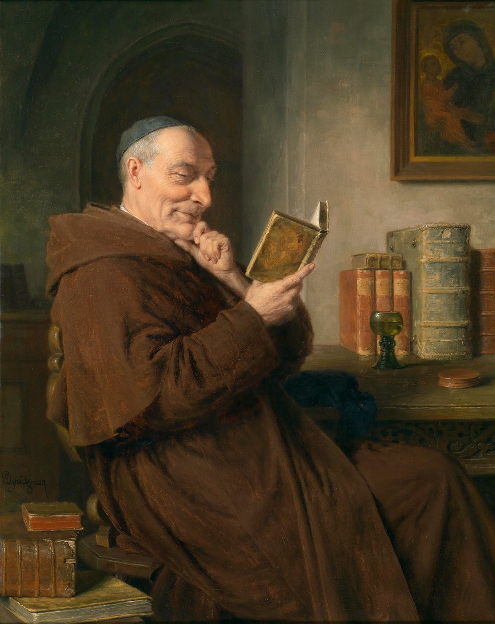 Şarap kadehi ile okuma keşiş by Eduard von Grutzner