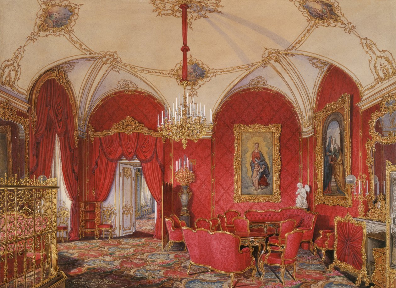 Kışlık Saray'ın iç mekanları. Dördüncü Ayrılmış Daire. Köşe Oda, 1868 by Eduard Hau