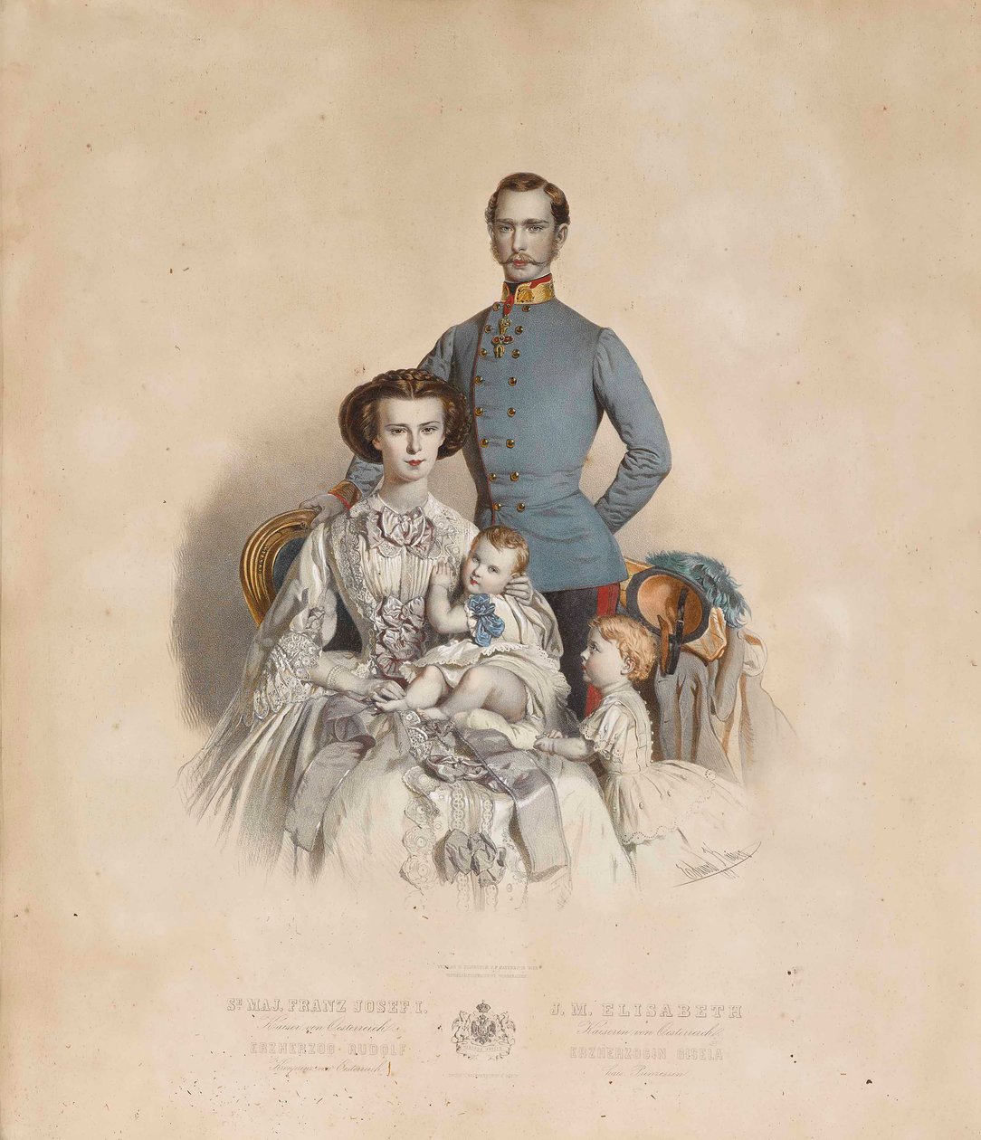 Francis Joseph I ve Avusturyalı Elisabeth, çocukları Gisela ve Rudolf ile birlikte by Eduard Kaiser