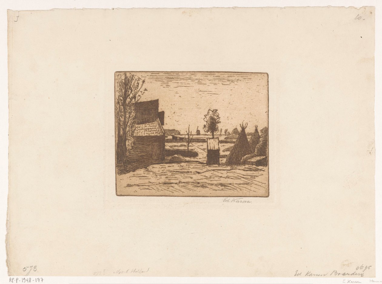 Ahır ve samanlıklı çiftlik bahçesi Çiftlik (nesne üzerindeki başlık) by Eduard Karsen (signed by artist)