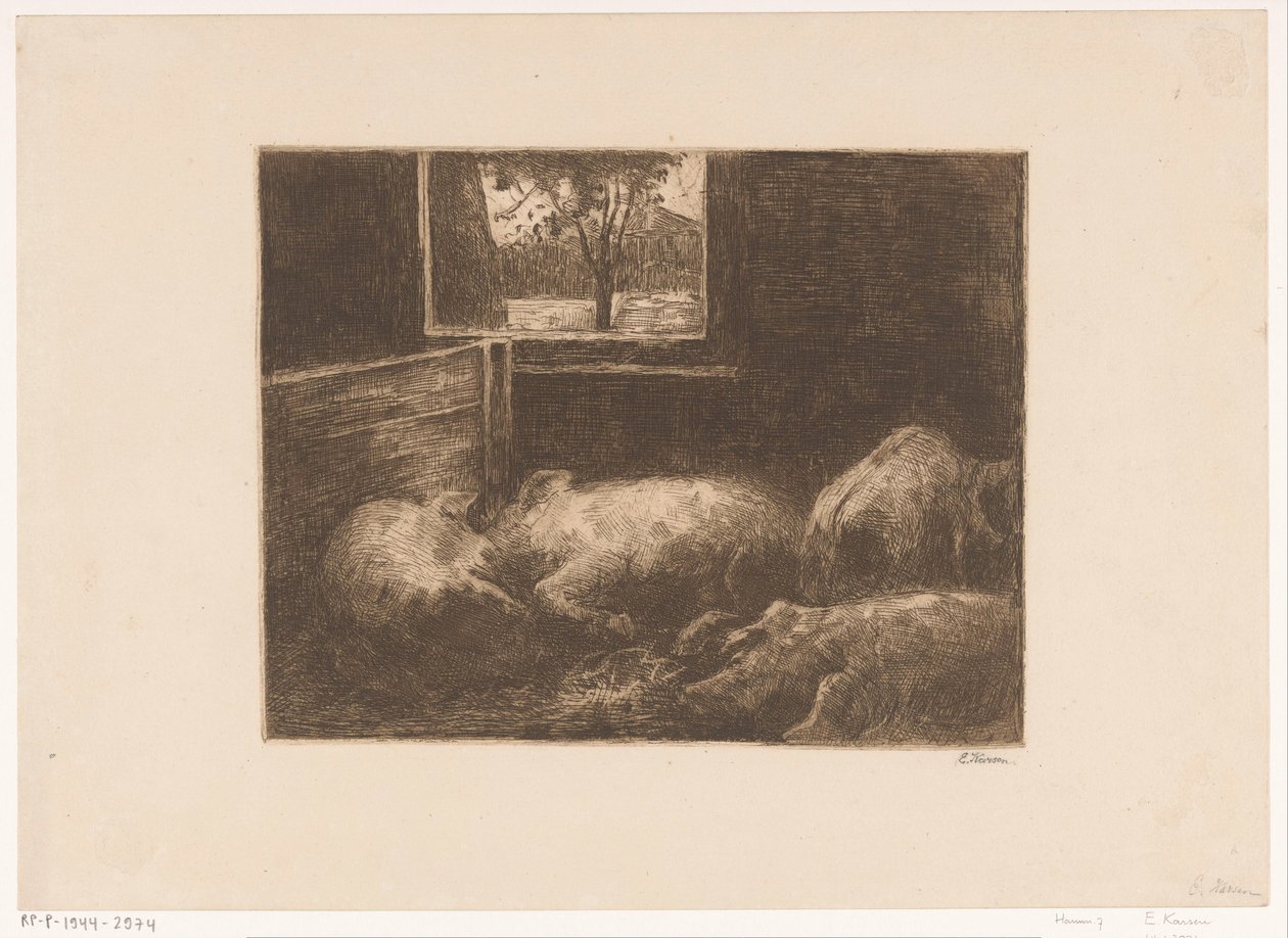 Domuzlar bir ahırda by Eduard Karsen (signed by artist)