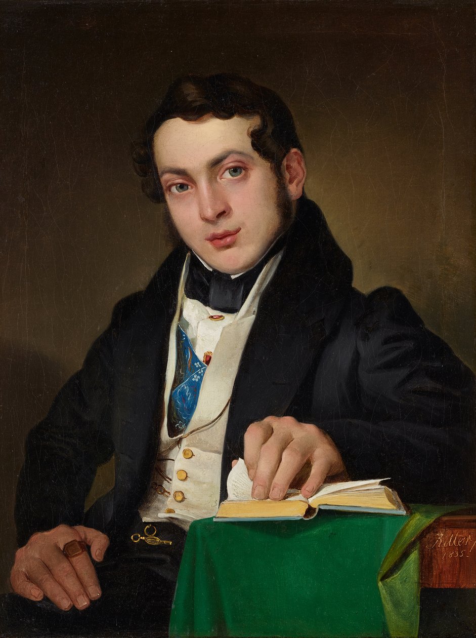 Siyah etekli oturan genç adam by Eduard Ritter