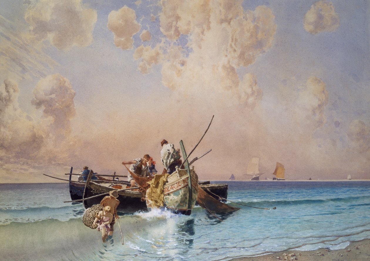 Balıkçılıktan dönüş, Eduardo Dalbono (1841-1915), tuval üzerine yağlı boya, 53x73 cm by Eduardo Dalbono