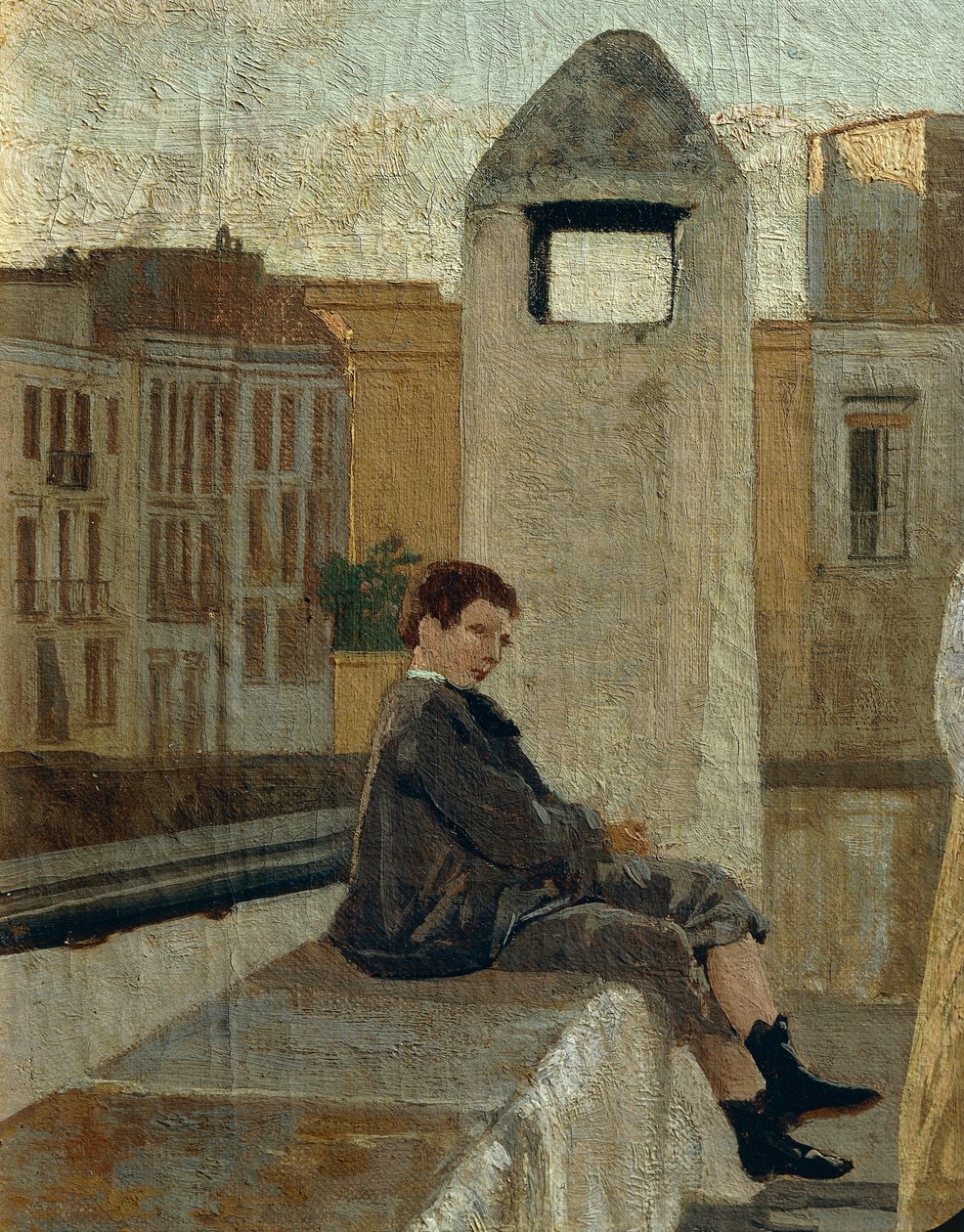 Teras, Edoardo Dalbono (1841-1915), panel üzeri yağlı boya, 45x30 cm. Detay. by Eduardo Dalbono