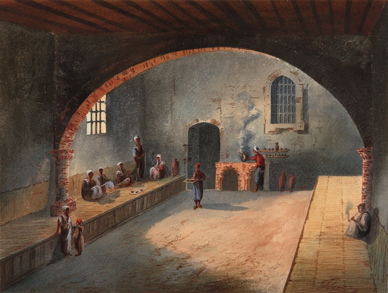 Cezayir Kafe - Flores Ibanez, Eduardo (aktif 1870-1889) - Kağıt üzerine suluboya - 27x35 - Museo Carmen Thyssen, Malaga by Eduardo Flores Ibáñez