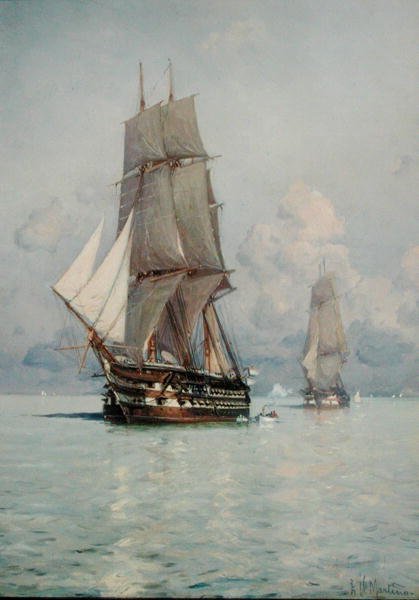 A Squadron o Sail Geliyor Demir (tuval üzerine yağlı boya) by Eduardo de Martino
