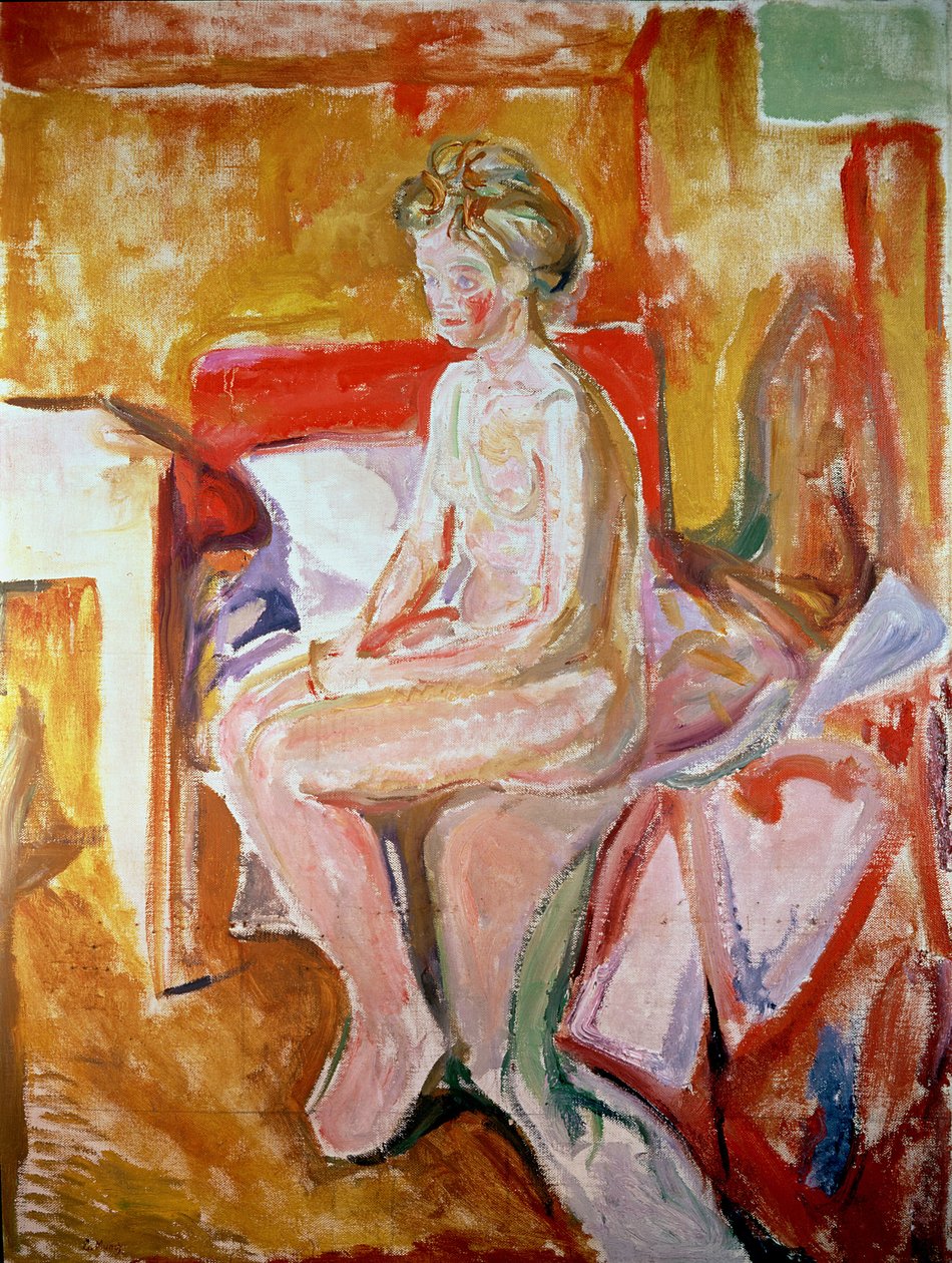 Yatağının kenarında oturan kız by Edvard Munch