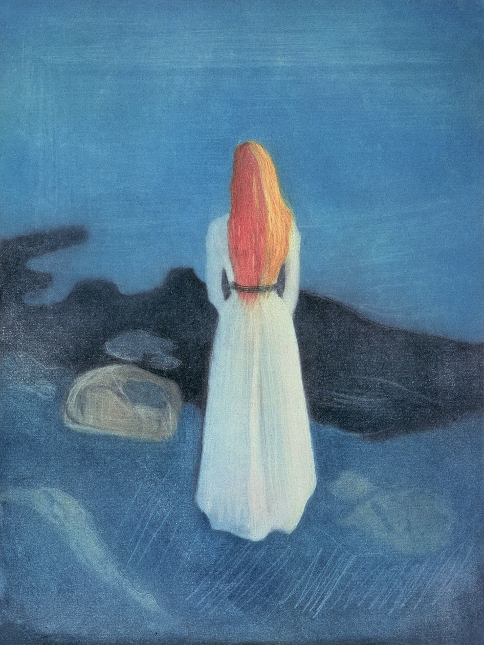 İskeledeki Genç Kız (renkli dağlama ve kazınmış aquatint) by Edvard Munch