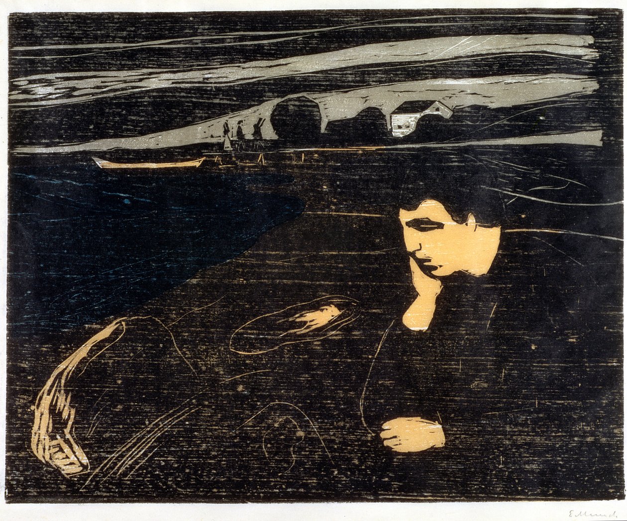 Akşam, Melankoli: Sahilde (Abend, Melancholie am Strand) (tahta baskı) by Edvard Munch