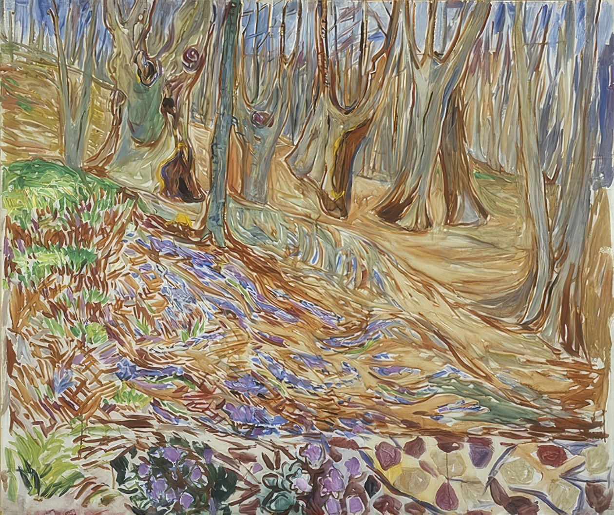 Karaağaç ormanında bahar. 1923 civarında by Edvard Munch