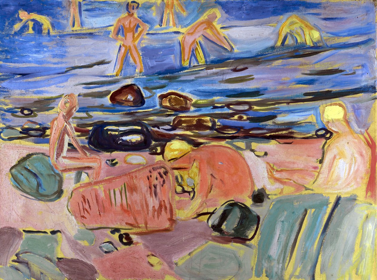 Garcons se baignant - Boys banyo par Munch, Edvard (1863-1944). Tuval üzerine yağlı boya, ebat : 68x90 by Edvard Munch