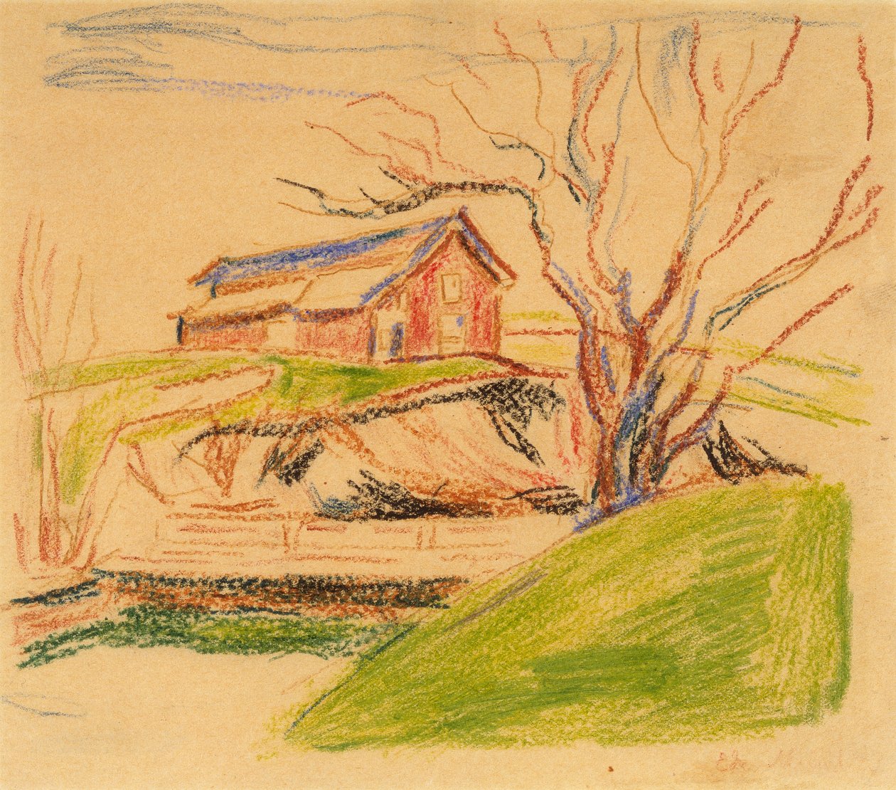 Tepedeki Ev (pastel boya) by Edvard Munch