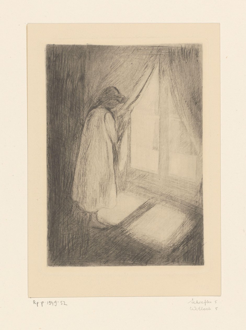 Pencere kenarında gecelikli kız Penceredeki Kız (orijinal başlık) by Edvard Munch