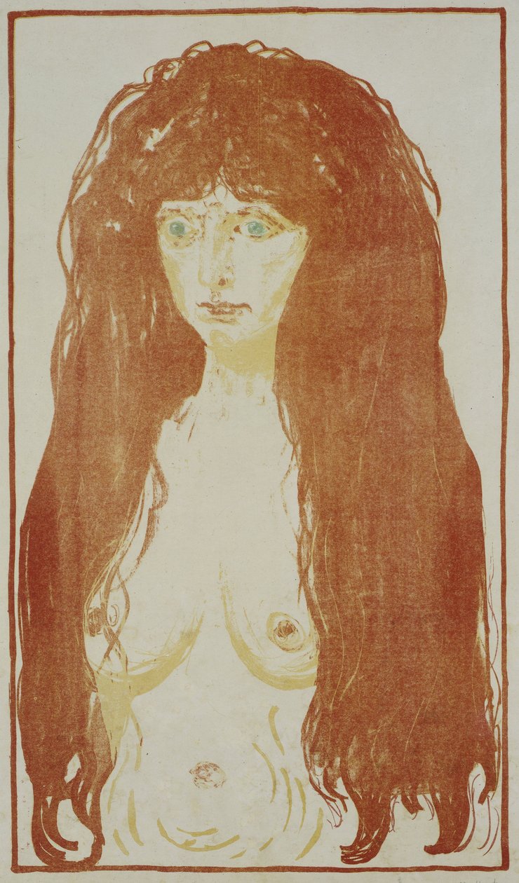 Kızıl Saçlı, Yeşil Gözlü, Kızıl Saçlı, Çıplak Duran Çıplak Kadın, c. 1901 by Edvard Munch