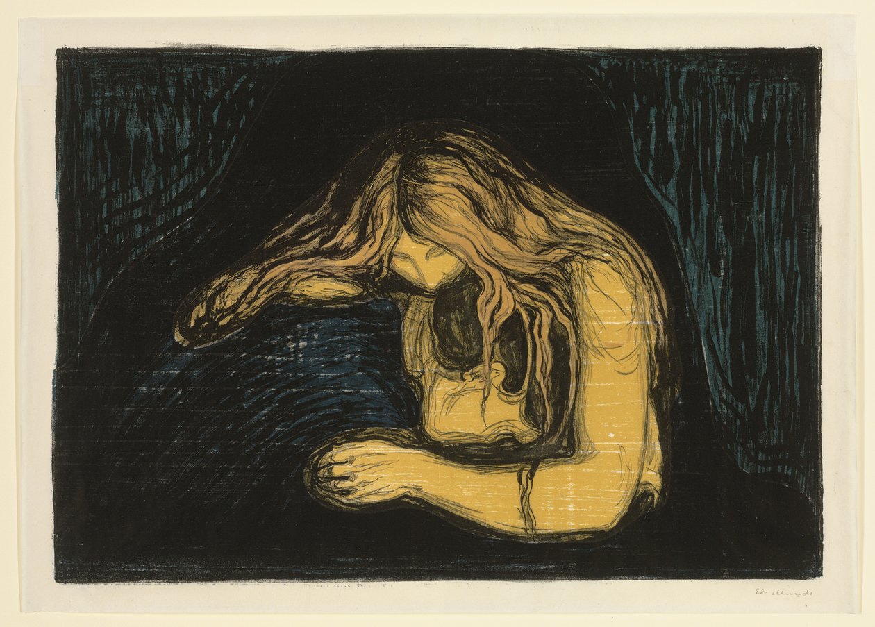 Vampir II, c. 1895-1902 (renkli litografi ve gravür) by Edvard Munch