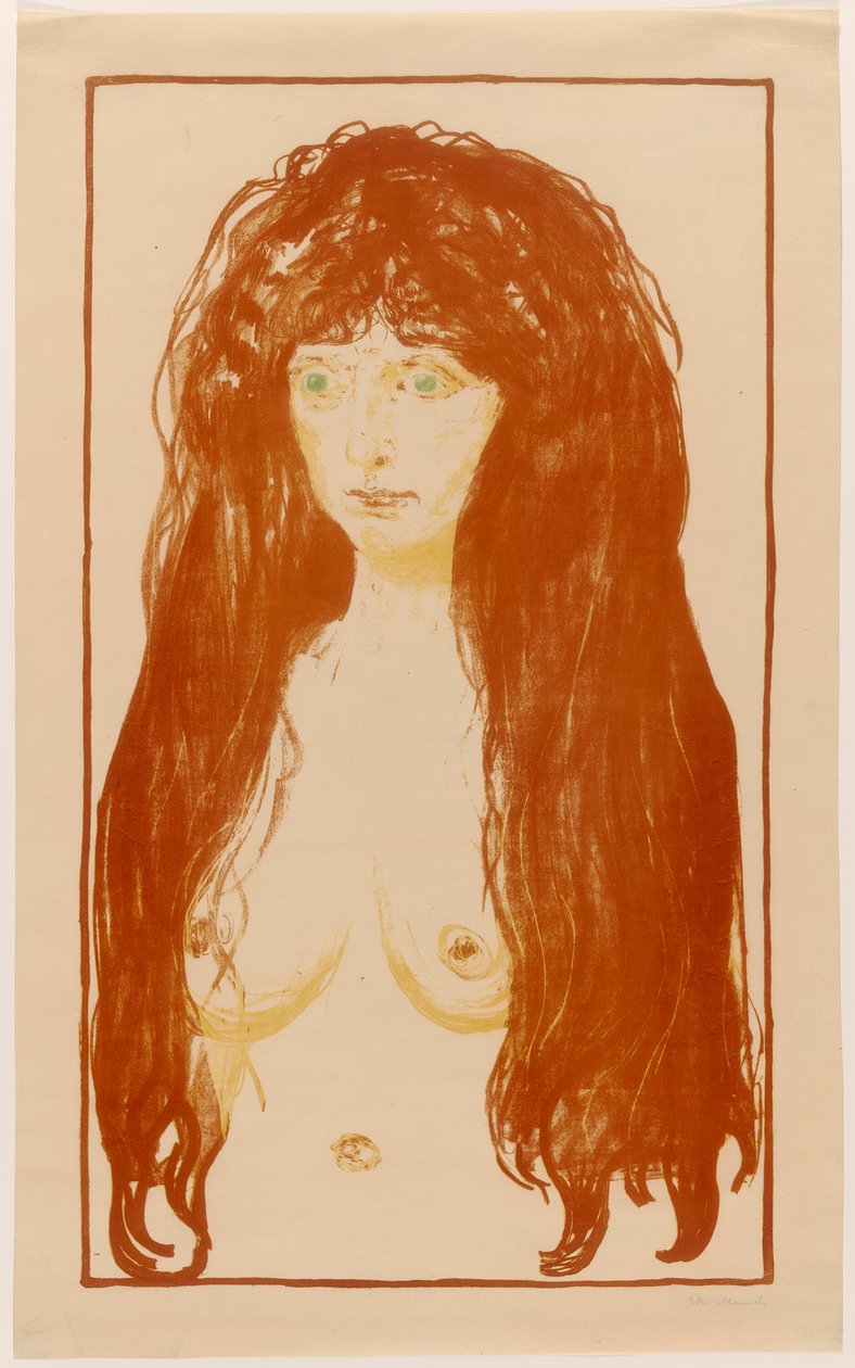 Kızıl saçlı ve yeşil gözlü kadın. Günah by Edvard Munch