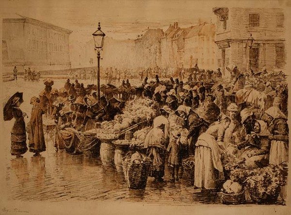 Sebze Pazarı, Kopenhag (kalem ve mürekkep) by Edvard Petersen