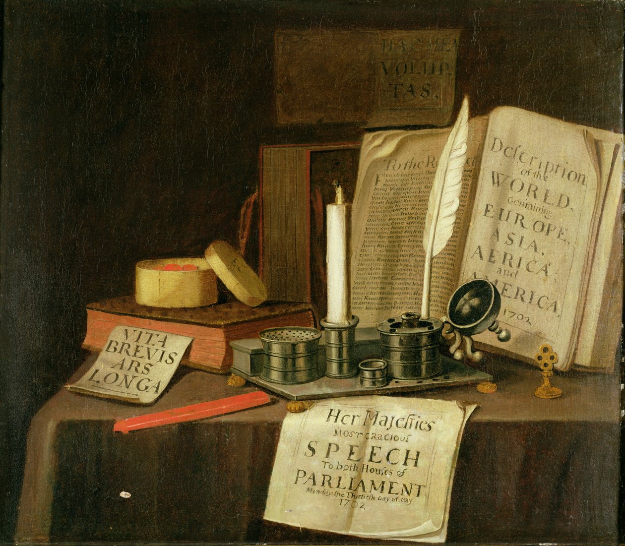 Kalaylı Mürekkep Standlı Trompe L"Oeil, Kitaplar ve Kağıtlar, 1702 by Edwaert Colyer or Collier