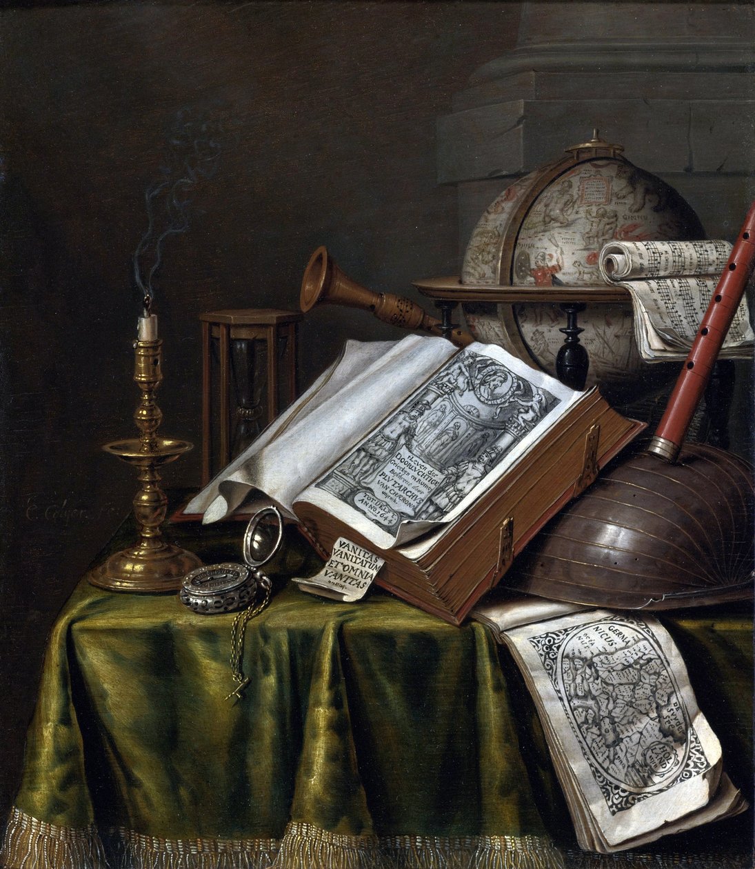 Vanitas Natürmort par Edwaert Collier (1642-1708), - Ahşap üzerine yağlı boya, 29x25,1 - Özel Koleksiyon by Edwaert Colyer or Collier