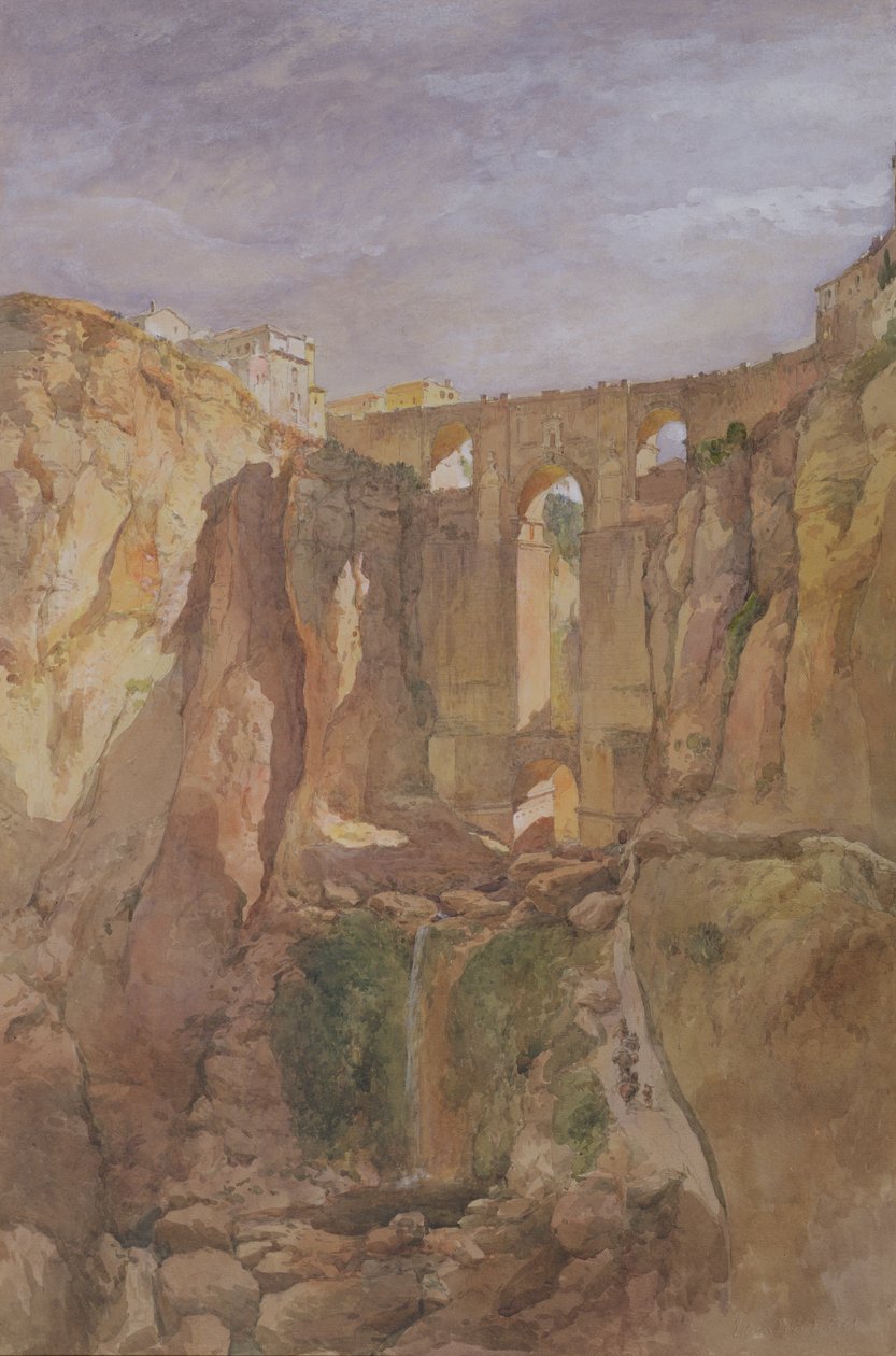 The Gorge, Ronda, İspanya (kağıt üzerinde tuvalet ve guaj boya) by Edward Angelo Goodall