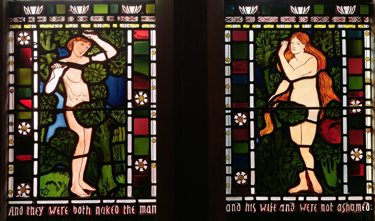 Adem ve Havva Cennet Bahçesinde, 1861 (vitray) by Edward Burne Jones