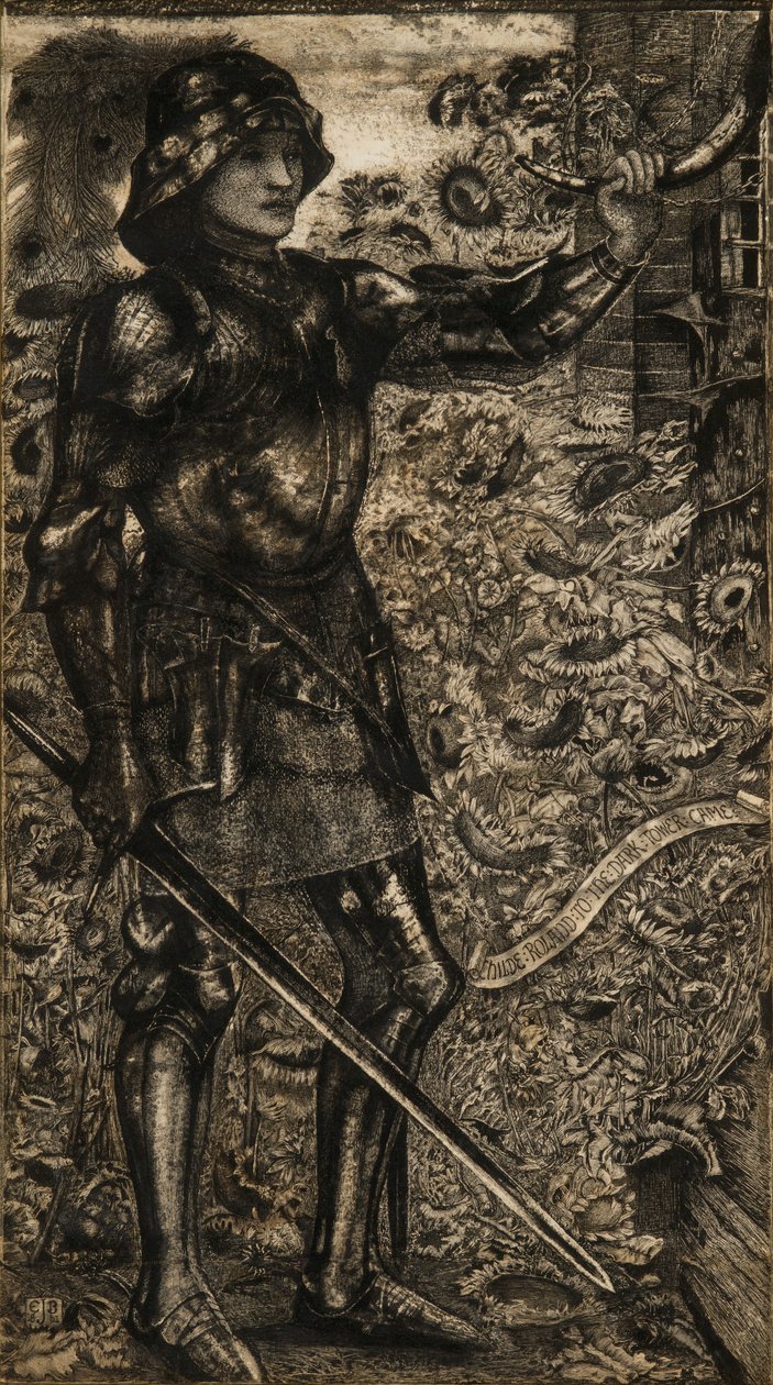 'Childe Roland Kara Kule Geldi', 1861 (kalem, mürekkep ve gri yıkama) by Edward Burne Jones