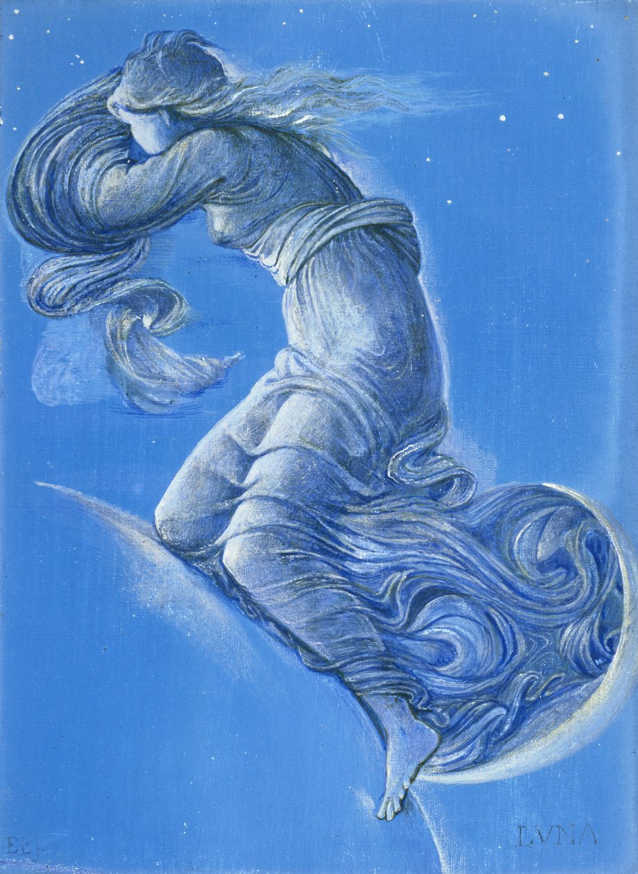 Luna (keten üzerine klozet, gövde rengi, kurşun kalem ve gümüş boya) by Edward Burne Jones