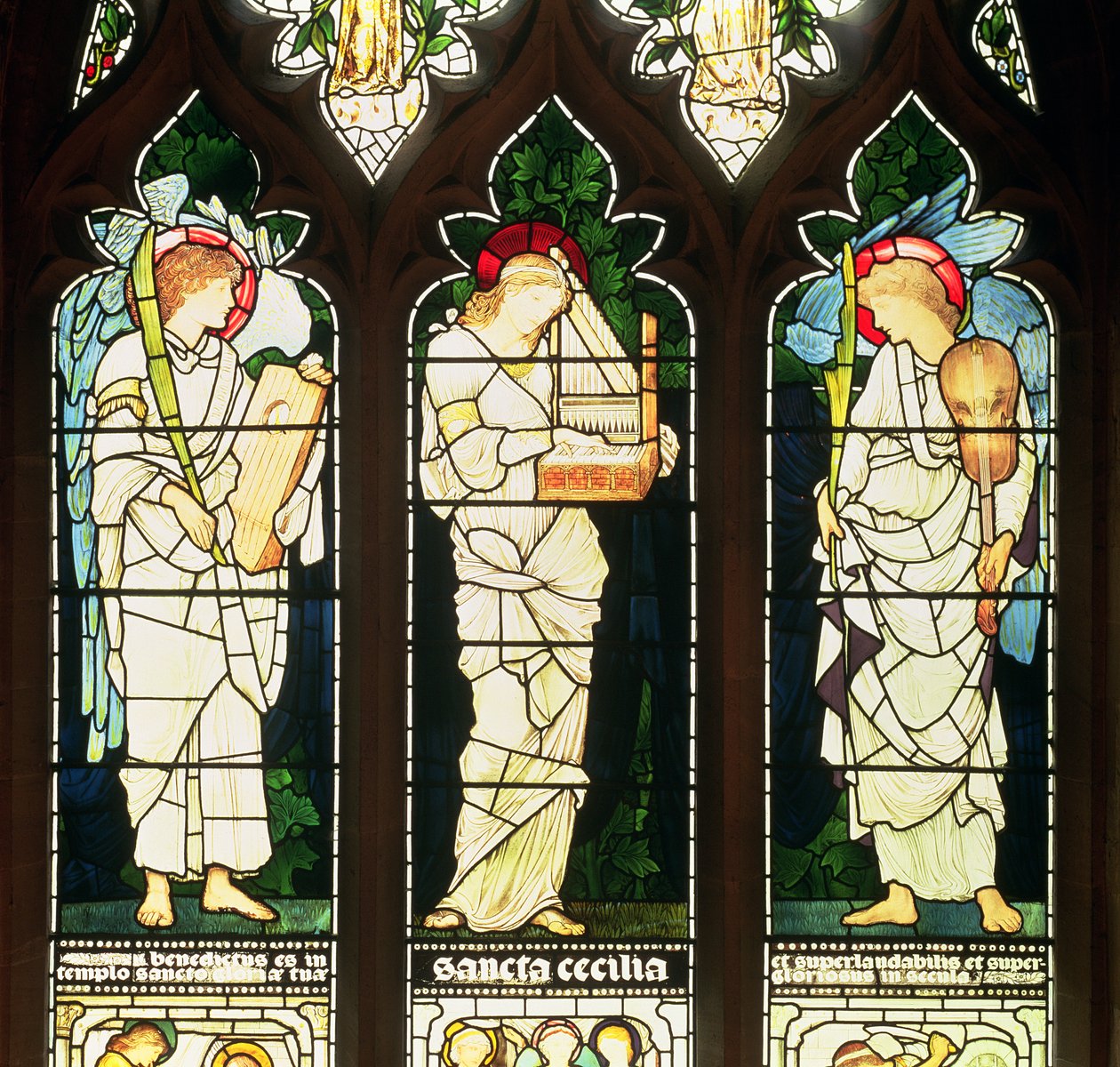 Aziz Cecilia ve İki Melek, 1870'ler (vitray) by Edward Burne Jones