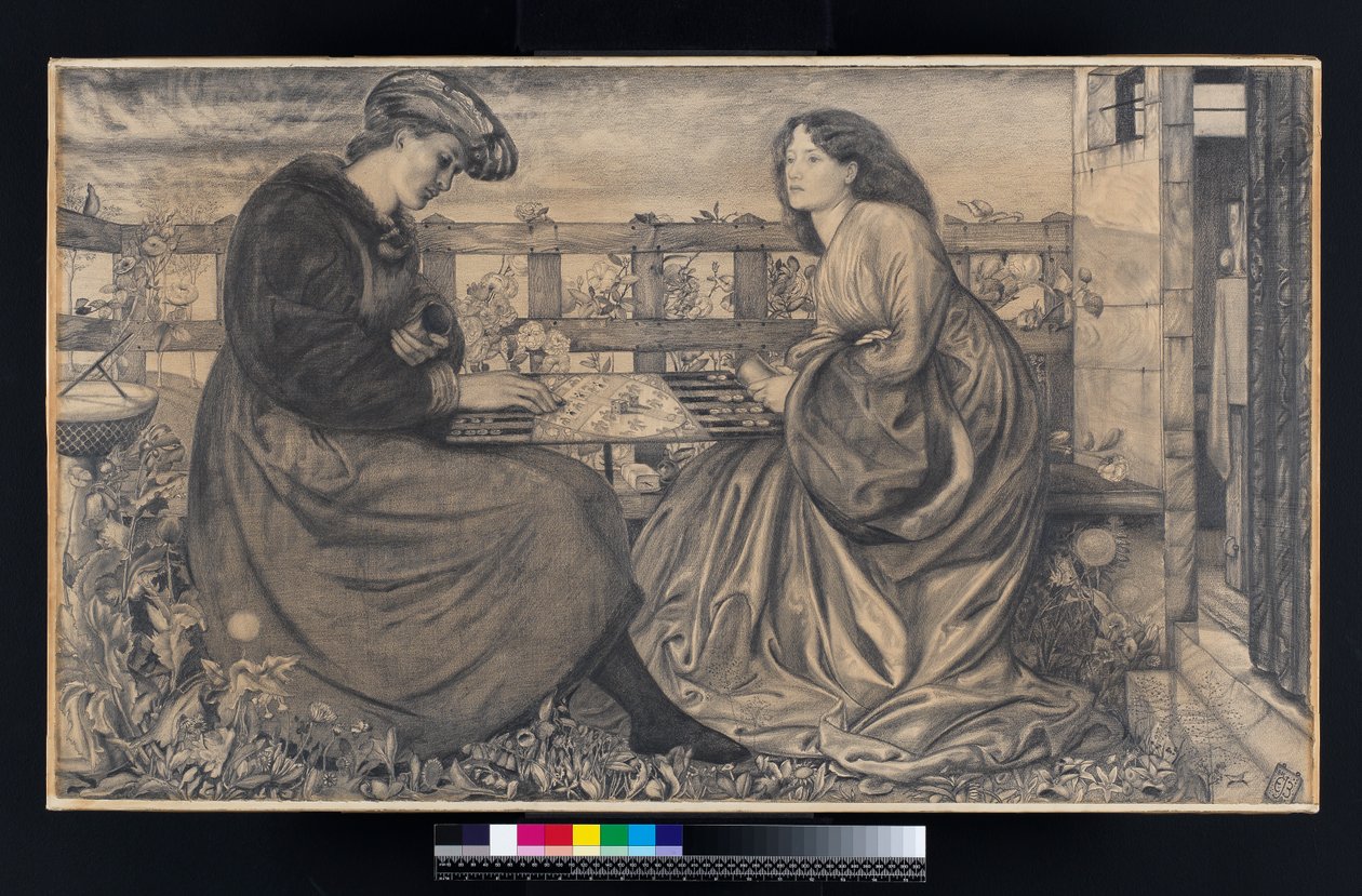Tavla Oyuncuları (kağıt üzerinde biraz gövde rengi olan siyah tebeşir) by Edward Burne Jones