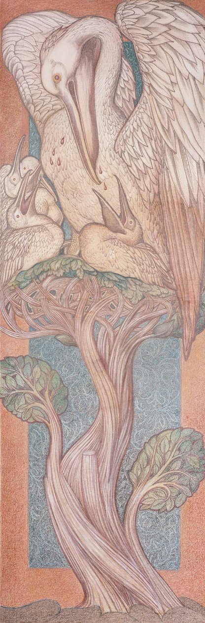 Pelikan, William Morris Company için vitray için karikatür, 1880 (kağıt üzerinde renkli tebeşir) by Edward Burne Jones