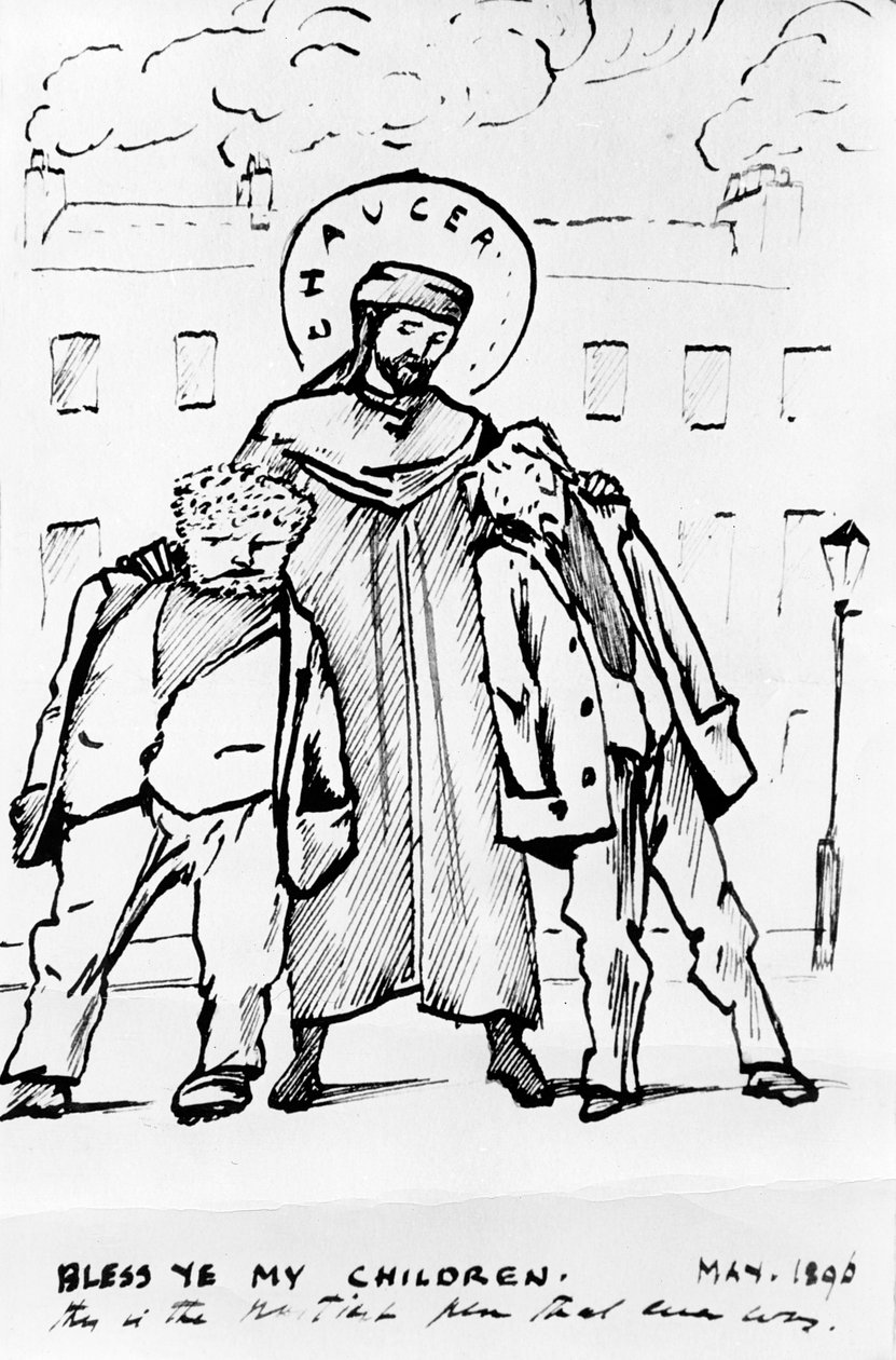 William Morris ve Edward Burne-Jones, Chaucer tarafından kutsanmış, karikatür, 1896 (kalem ve mürekkep) (bw baskı) by Edward Burne Jones