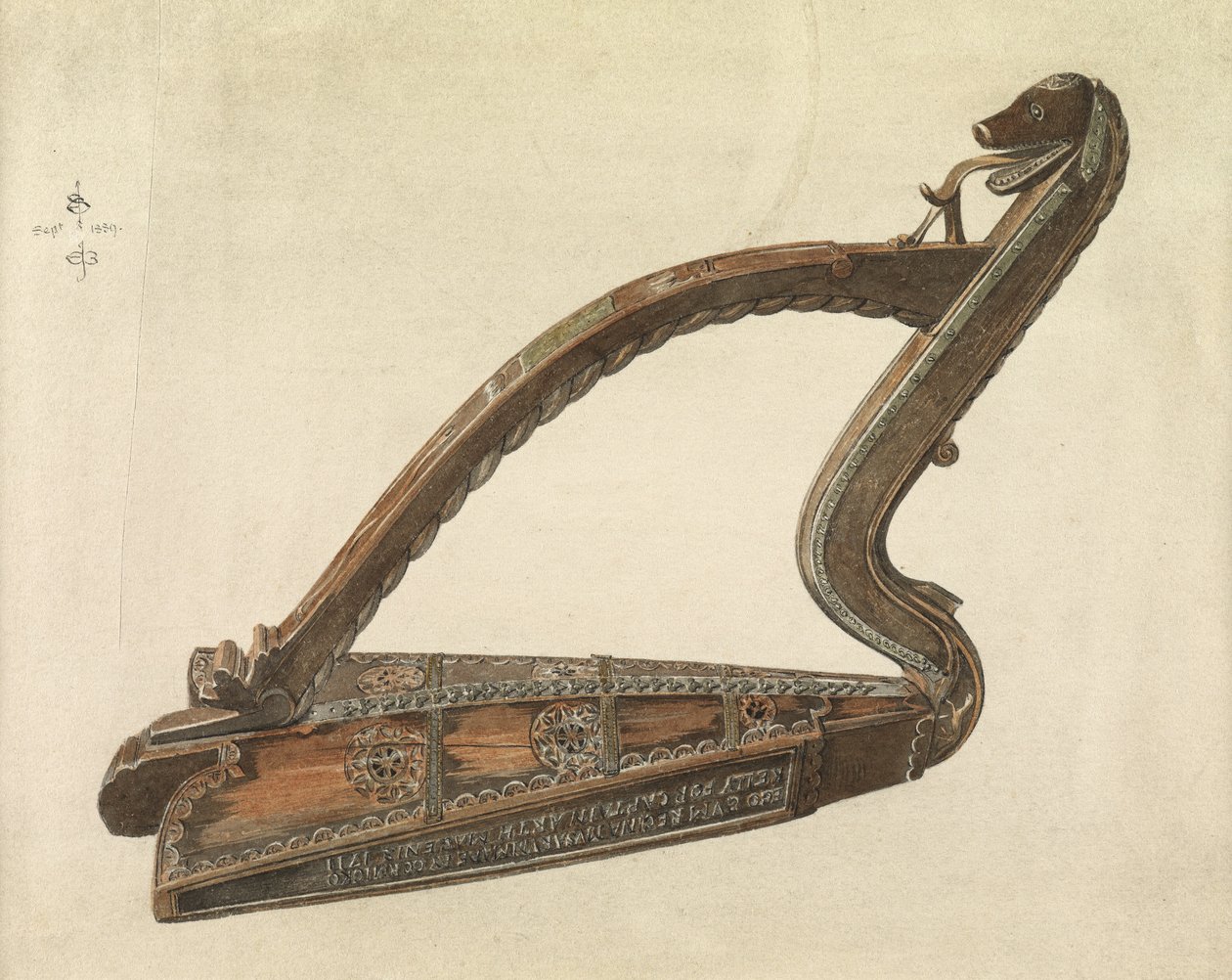 İrlanda arp, 1889 (kağıt üzerinde kurşun kalem, tükenmez kalem ve mürekkep ve wc) by Edward Burne Jones