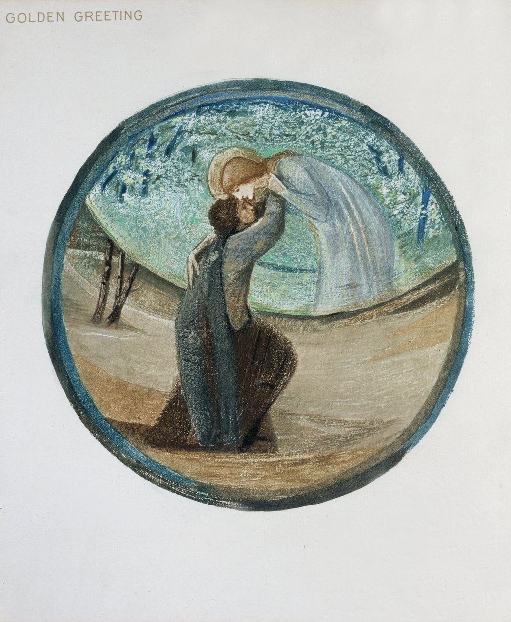 ಹೂವಿನ ಪುಸ್ತಕ: XVII. ಗೋಲ್ಡನ್ ಗ್ರೀಟಿಂಗ್, 1905 (ಕಾಗದದ ಮೇಲೆ ಗೌಚೆ ಜೊತೆ ಲಿಥೋ) ಟರ್ಕ್ by Edward Burne Jones